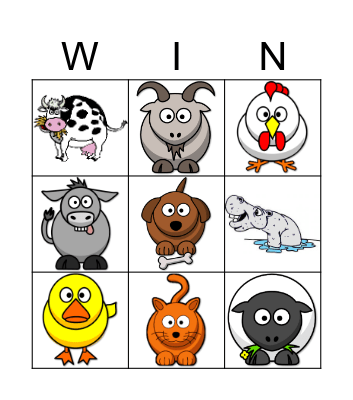 Farm Animals Bingo Card