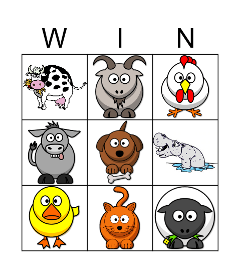 Farm Animals Bingo Card