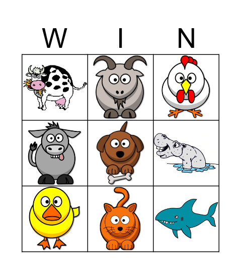 Farm Animals Bingo Card