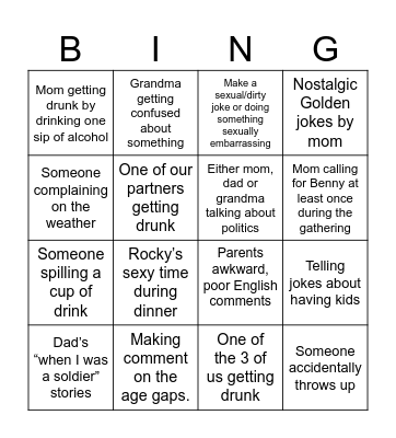 Edemsz femili’s christmas dinner Bingo Card