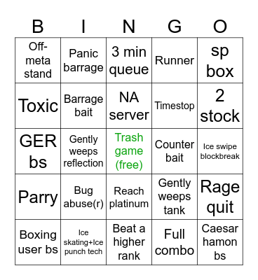 WA Caesar Ranked bingo Card