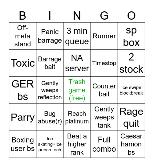 WA Caesar Ranked bingo Card