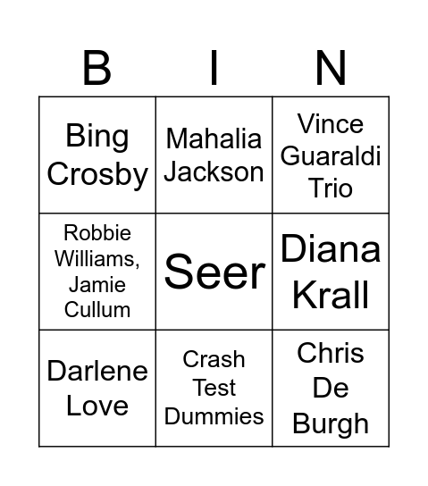 Weihnachts Musik Bingo Card