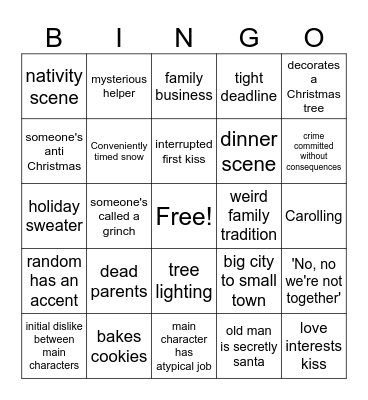 Christmas Movie Bingo Card