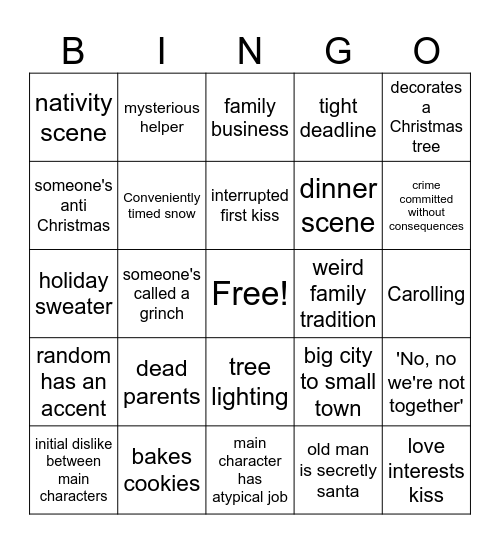 Christmas Movie Bingo Card