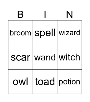 Harry Potter Bingo Card