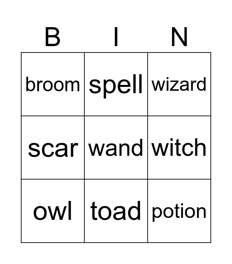 Harry Potter Bingo Card
