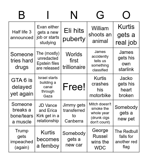 2026 Bingo Card