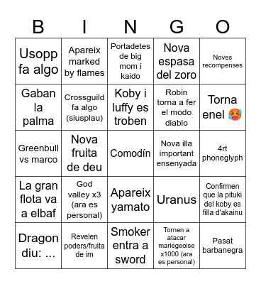 One piece 2026 Bingo Card