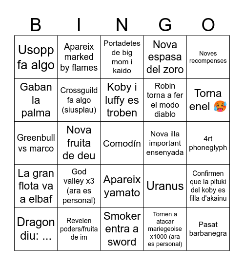 One piece 2026 Bingo Card
