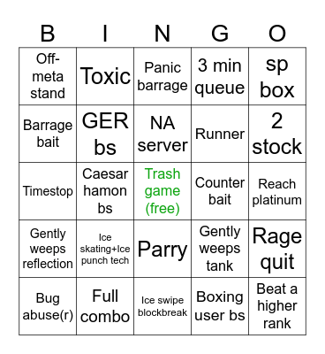 WA Caesar Ranked bingo Card