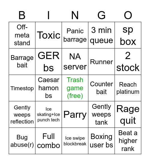 WA Caesar Ranked bingo Card