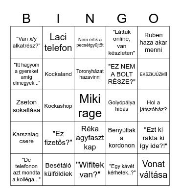 KOCKAPARK BINGÓ Bingo Card