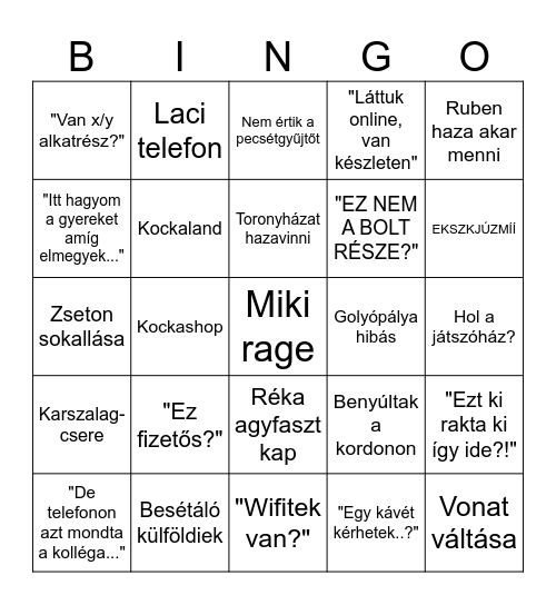 KOCKAPARK BINGÓ Bingo Card