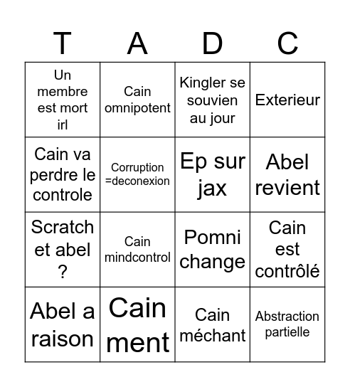 tadc ep 8 Bingo Card