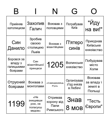 Роман Мстиславович Bingo Card