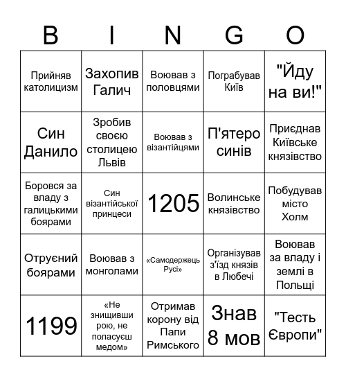 Роман Мстиславович Bingo Card