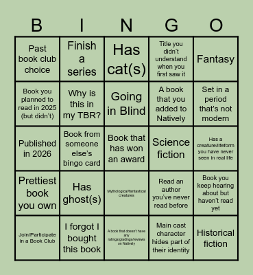 2026 Bingo Reading Challenge Bingo Card