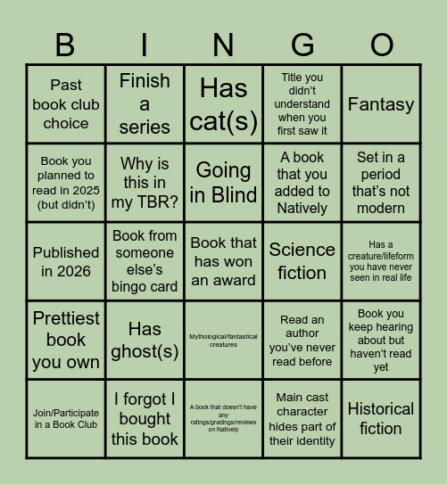 2026 Bingo Reading Challenge Bingo Card