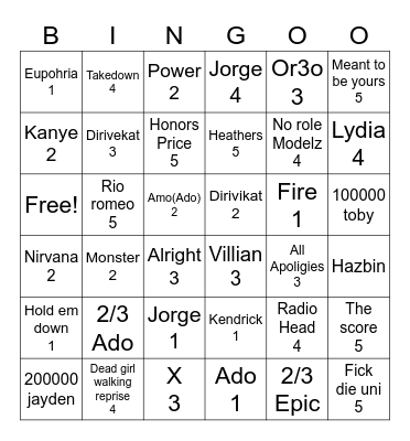 Untitled Bingo Card