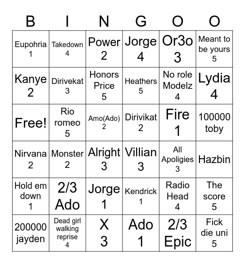 Untitled Bingo Card
