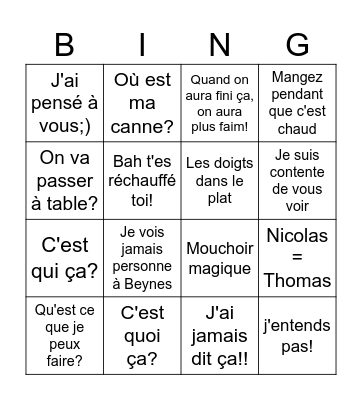 Mamigo! Bingo Card