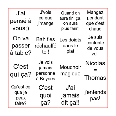 Mamigo! Bingo Card