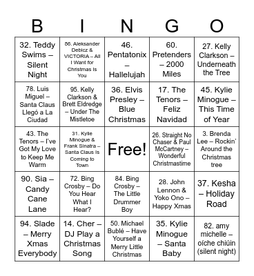 Christmas Songs Bingo Card