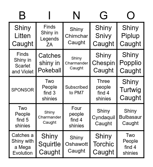 PM7 Secret Pokemon Bingo Card