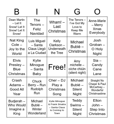 Christmas Songs Bingo Card