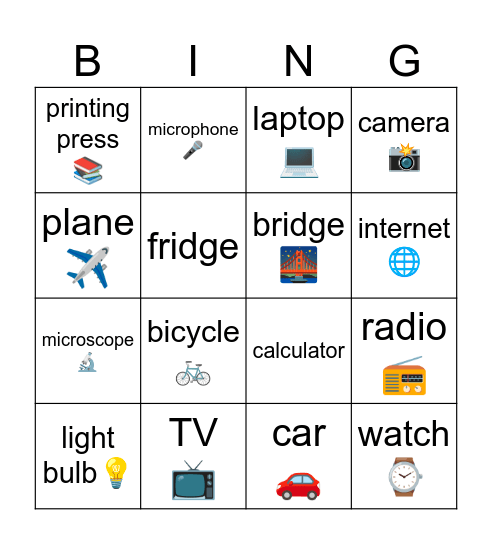 Inventions Bingo Card