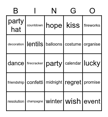 New Year's Eve Bingo Card