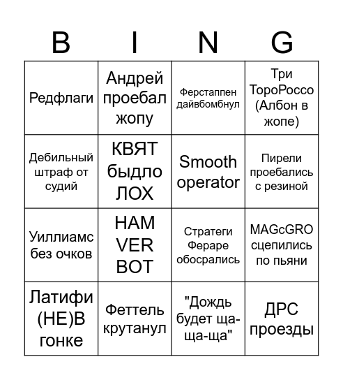 гран-при Сходoff Bingo Card