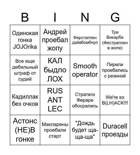 гран-при VSC Bingo Card