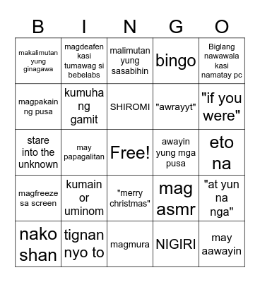 HUEHUEHEYFG Bingo Card