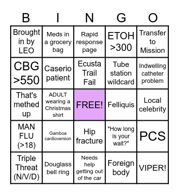 Sunday Funday ED Bingo Card