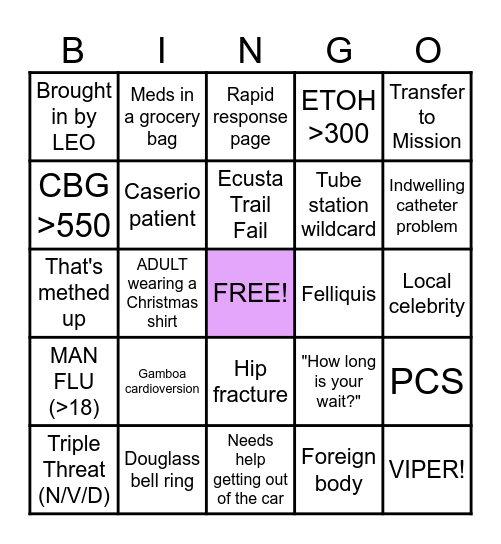 Sunday Funday ED Bingo Card