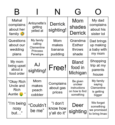 2025 family trip Bingo Card