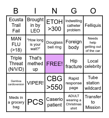 Sunday Funday ED Bingo Card