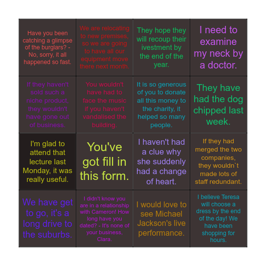 Verb "Have", mistake correction Bingo Card