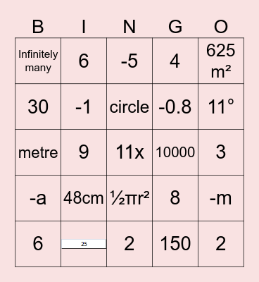 MATHEMATICS FUN BINGO Card