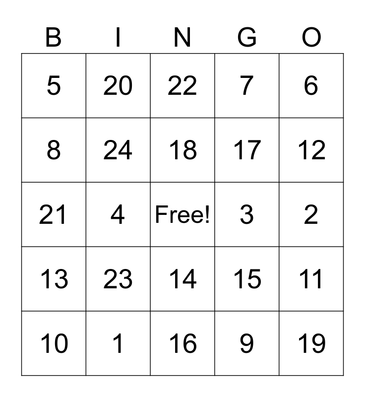 LET'S PLAY Bingo Card