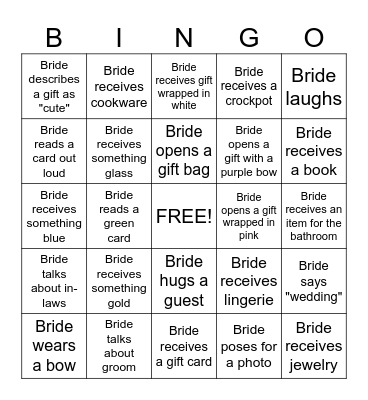 Bridal Shower Bingo Card