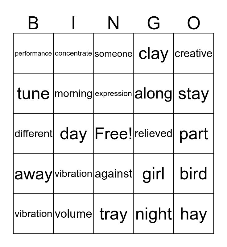 Journeys 12 Music Bingo Card