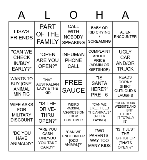 ALOHA DAILY BINGO Card