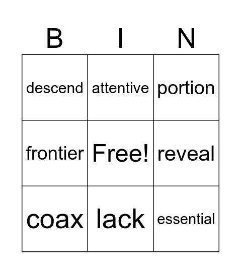Vocabulary Dec. 22-28 Bingo Card