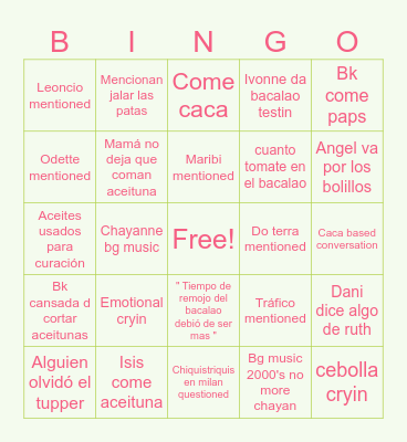 Bacalao Bingo Card