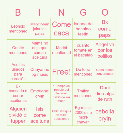 Bacalao Bingo Card