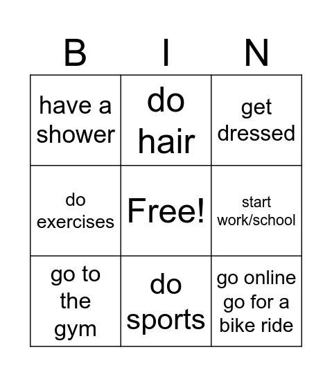 Daile Routines Bingo Card