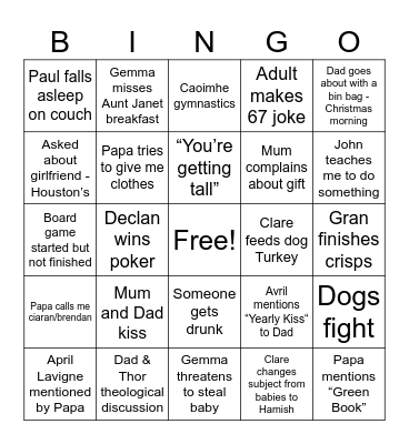 Christmas Trip Bingo Card